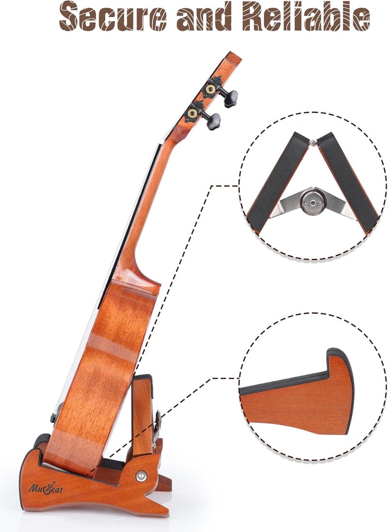 Musbeat Ukulele Stand, Foldable Ukelele Stand for Travel, Rabbit Shape Mahogany Wood Ukulele Holder for Concert Pineapple Soprano Tenor and Baritone, or Violin, Wooden Floor Ukele Holder for Home - Image 4